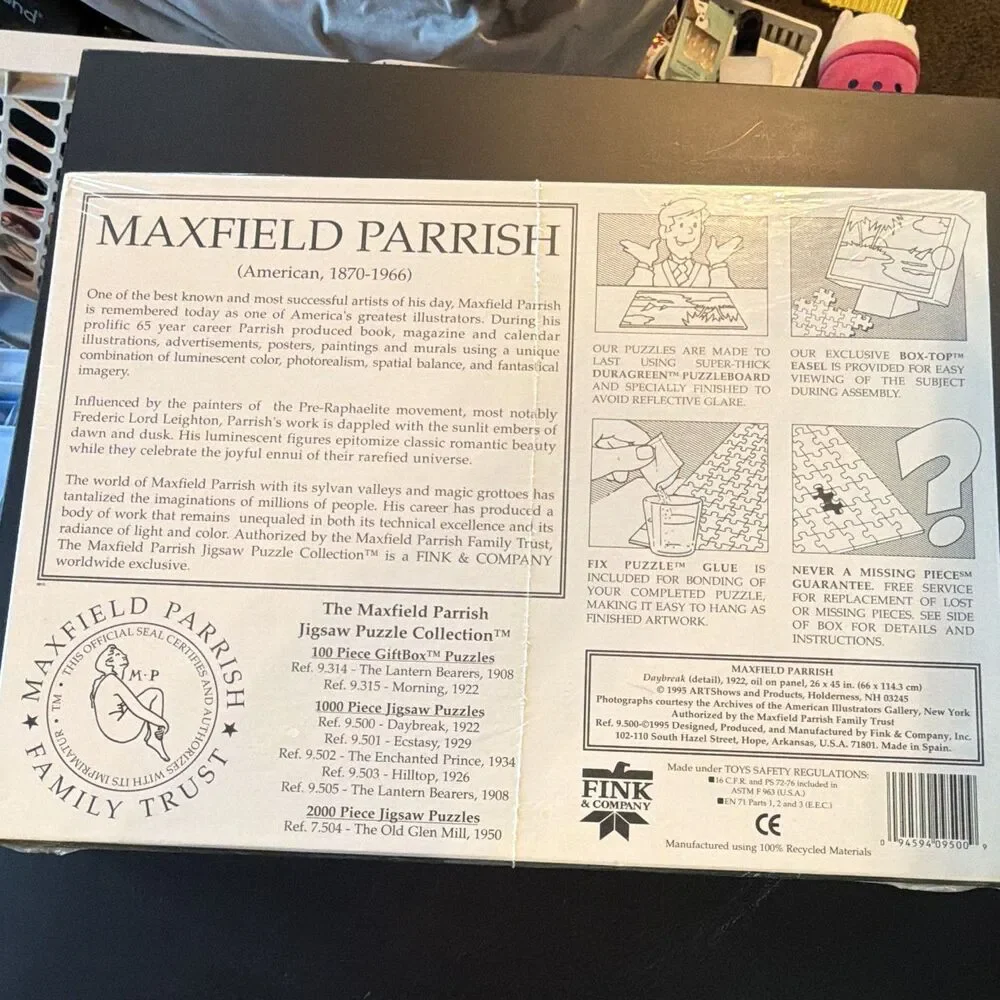 FINK & COMPANY Maxfield Parrish Daybreak 1000pc Cardboard Puzzle 1994 Vintage